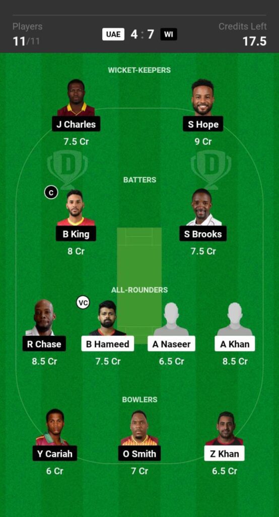 UAE vs WI Dream 11 fantasy team, Fantasy Cricket Tips, Injured Player, Playing 11, & Pitch Report For 3rd ODI